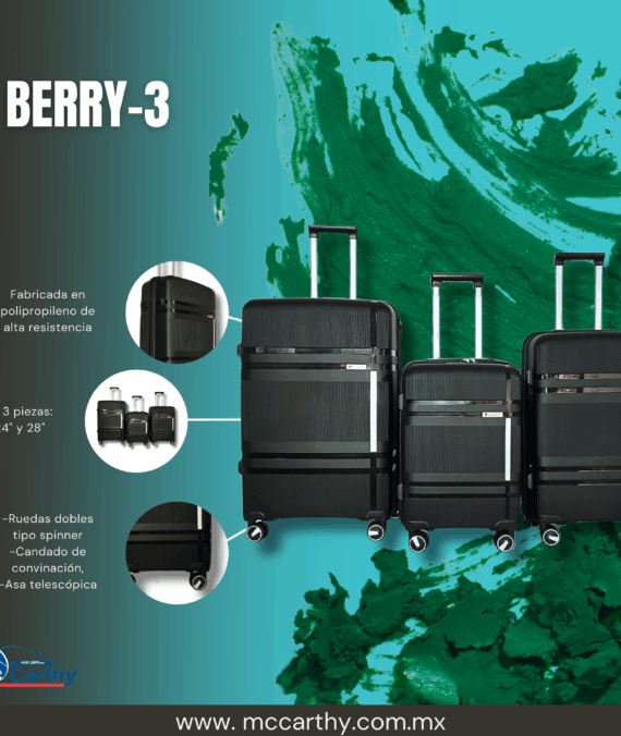 SET  DE 3 MALETAS 20",24" Y 28" MCCARTHY  MODELO BERRY-3 NEGRO