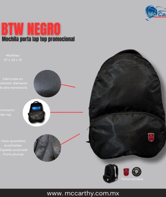 MOCHILA PORTA LAP TOP MCCARTHY  MODELO BTW-K017 NEGRO