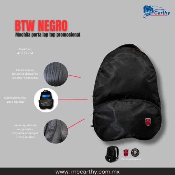 MOCHILA PORTA LAP TOP MCCARTHY  MODELO BTW-K017 NEGRO